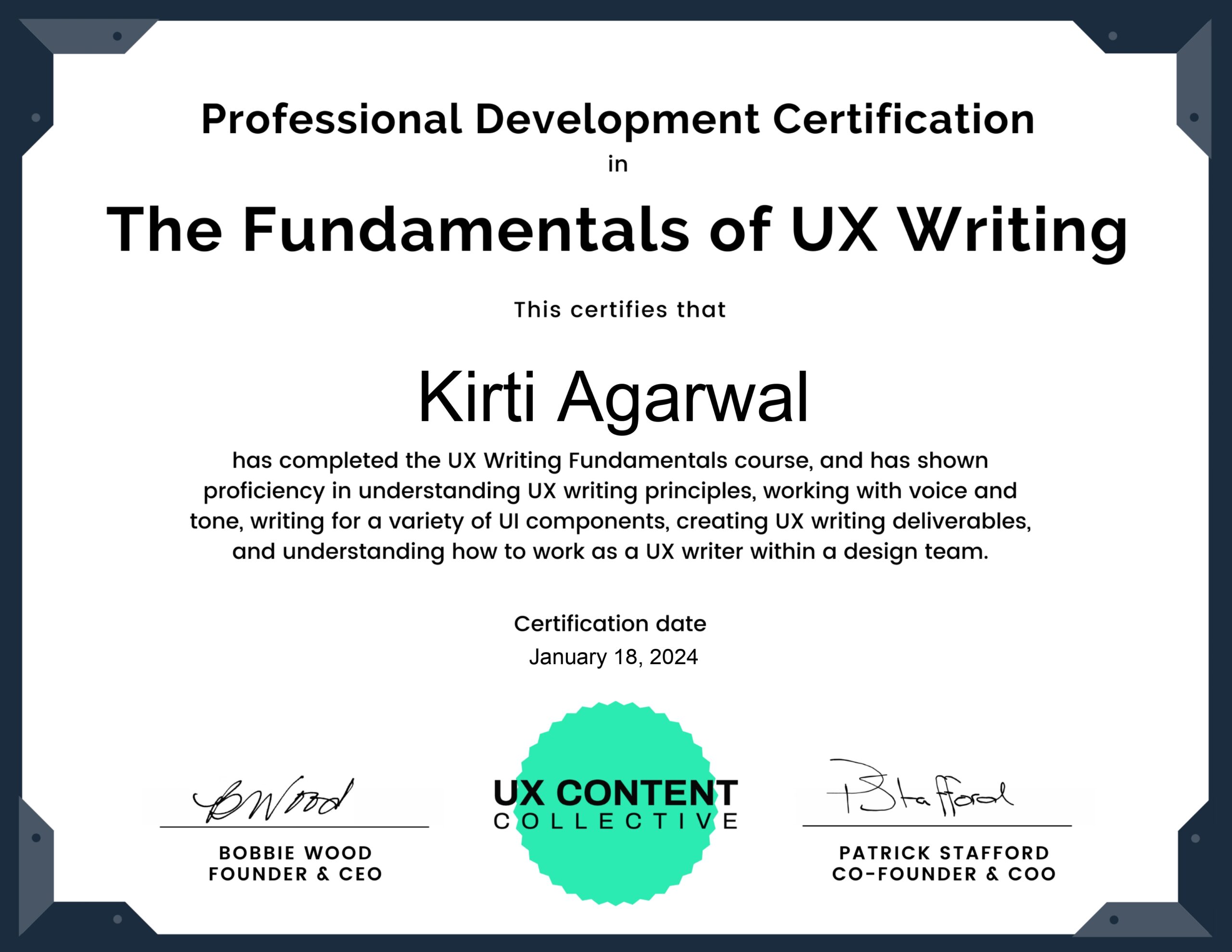 UX Content Collective Certificate